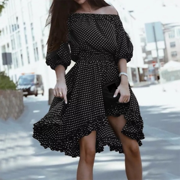 👄 LAST 2 Off Shoulder Polka Dot Dress - Picture 4 of 6